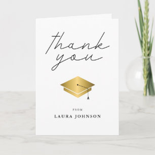 Simple Gold Cap Graduation Thank You Card