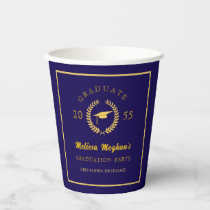 Simple Gold Cap Laurel Wreath Graduation Party Paper Cups