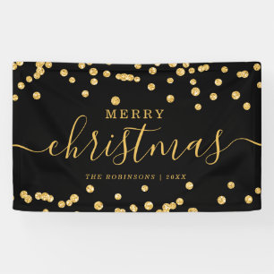 Simple GOLD Christmas Holidays Glitter Black Banner