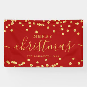 Simple GOLD Christmas Holidays Glitter Red Banner