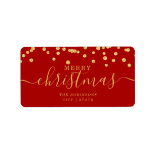 Simple GOLD Christmas Holidays Glitter Red Label