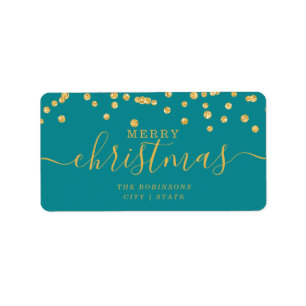 Simple GOLD Christmas Holidays Glitter Teal Label
