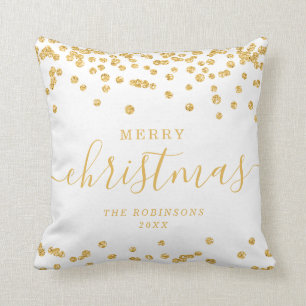 Simple GOLD Christmas Holidays Glitter White Throw Pillow