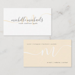Simple Gold Cream Minimal Monogram Script Business Card