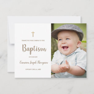 Simple Gold Cross Custom Photo baby Baptism Postcard