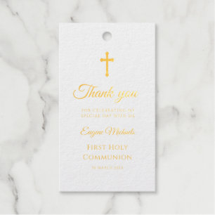 simple gold cross first communion gift tags