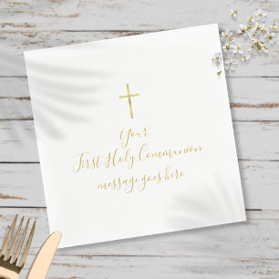 Simple Gold Cross First Holy Communion Message Napkin
