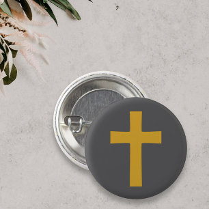 Simple Gold Cross on Black Button