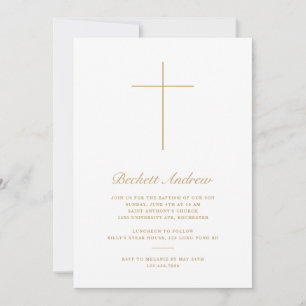 Simple Gold Cross Script Baptism Invitation