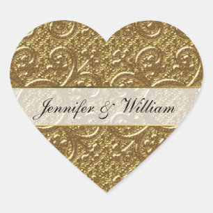 Simple Gold Elegance Heart Custom Wedding Sticker