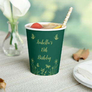 Simple gold floral emerald green  paper cups