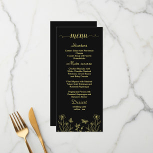 Simple gold flower black wedding menu