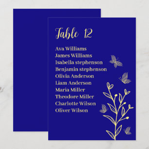 Simple gold flower royal blue seating chart card
