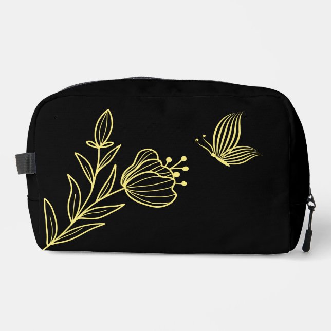 Simple gold flowers black dopp kit (Front)