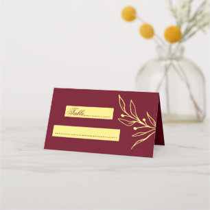 Simple gold flowers burgundy wedding place card