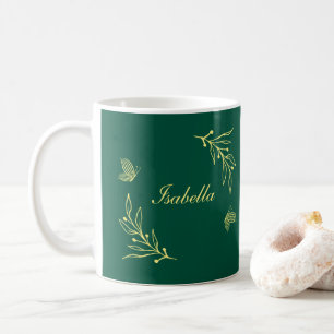 Simple gold flowers emerald green  coffee mug