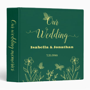 Simple gold flowers emerald green photo album binder