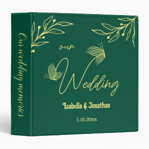 Simple gold flowers emerald green photo album binder