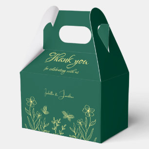 Simple gold flowers emerald green wedding favor box