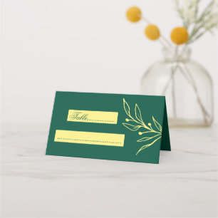Simple gold flowers emerald wedding place card