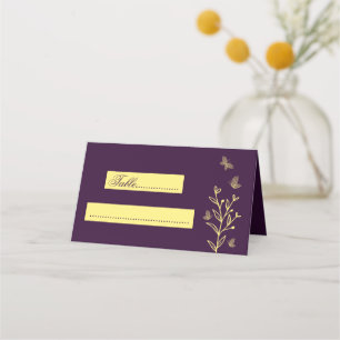 Simple gold flowers purple wedding place card