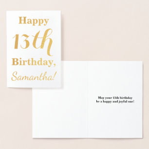 Simple Gold Foil 13th Birthday + Custom Name Card