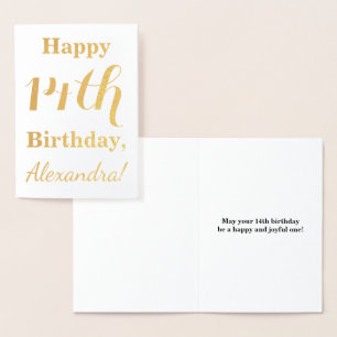 Simple Gold Foil 14th Birthday + Custom Name Card
