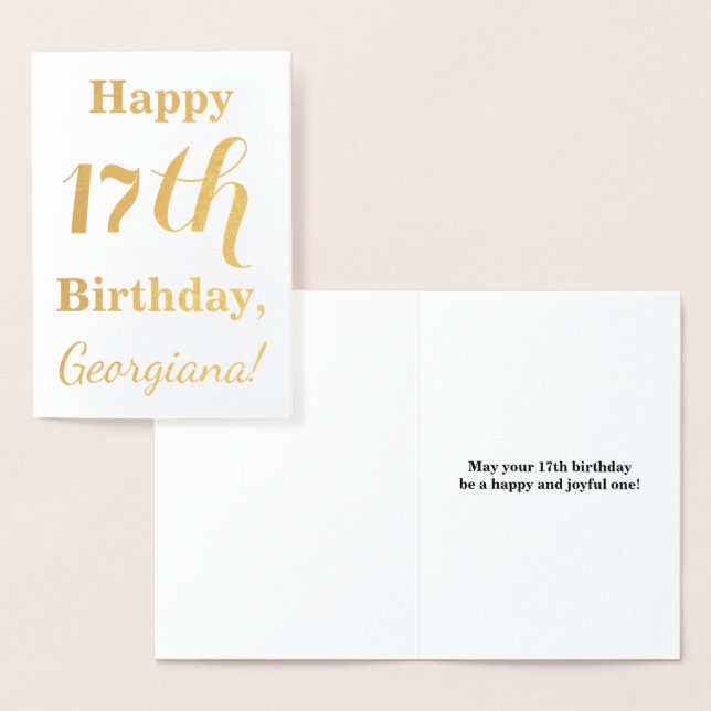 Simple Gold Foil 17th Birthday + Custom Name Card (Display)