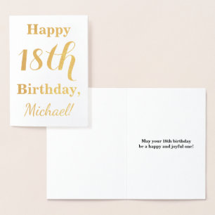 Simple Gold Foil 18th Birthday + Custom Name Card