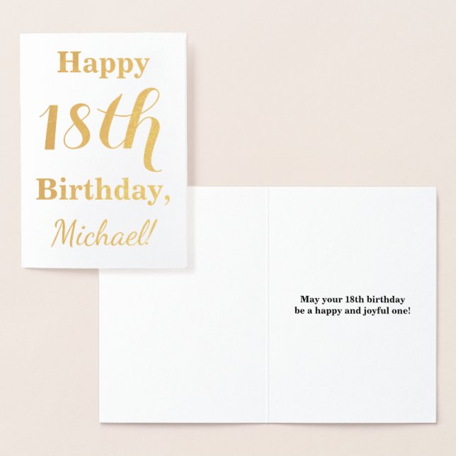 Simple Gold Foil 18th Birthday + Custom Name Card (Display)