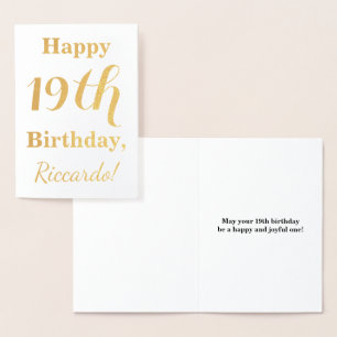 Simple Gold Foil 19th Birthday + Custom Name Foil Card
