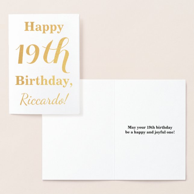 Simple Gold Foil 19th Birthday + Custom Name Foil Card (Display)