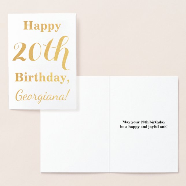 Simple Gold Foil 20th Birthday + Custom Name Card (Display)