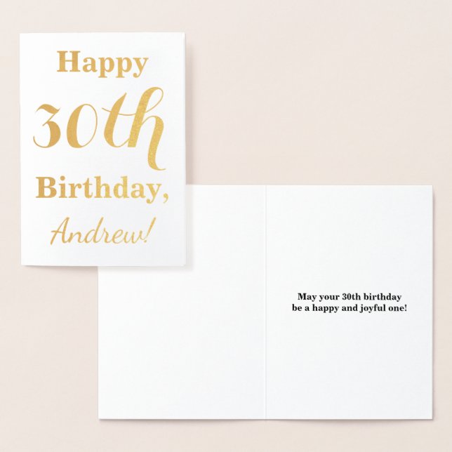 Simple Gold Foil 30th Birthday + Custom Name Card (Display)