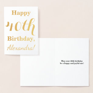 Simple Gold Foil 40th Birthday + Custom Name Card