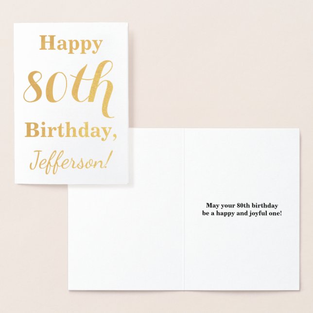 Simple Gold Foil 80th Birthday + Custom Name Card (Display)
