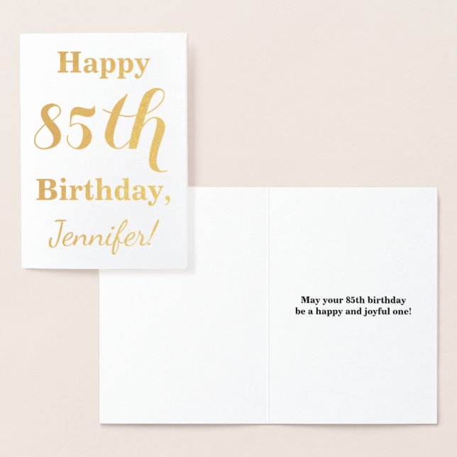 Simple Gold Foil 85th Birthday + Custom Name Foil Card (Display)