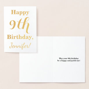 Simple Gold Foil 9th Birthday + Custom Name Card