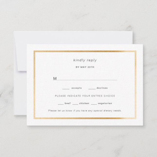 Simple Gold Foil Frame wedding rsvp Card (Front)