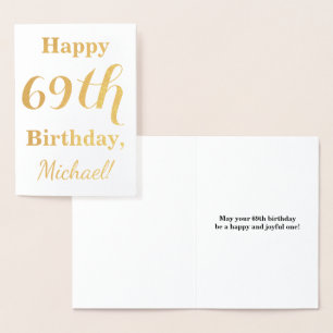 Simple Gold Foil "HAPPY 69th BIRTHDAY" + Name Foil Card