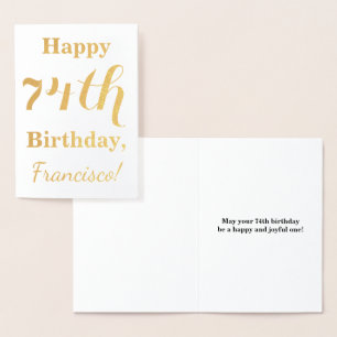 Simple Gold Foil "HAPPY 74th BIRTHDAY" + Name Card