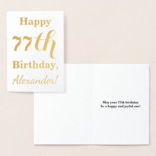 Simple Gold Foil "HAPPY 77th BIRTHDAY" + Name Card
