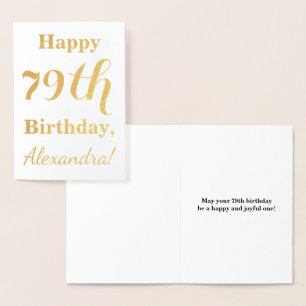 Simple Gold Foil "HAPPY 79th BIRTHDAY" + Name Card