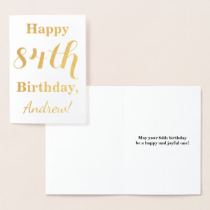 Simple Gold Foil "HAPPY 84th BIRTHDAY" + Name Card