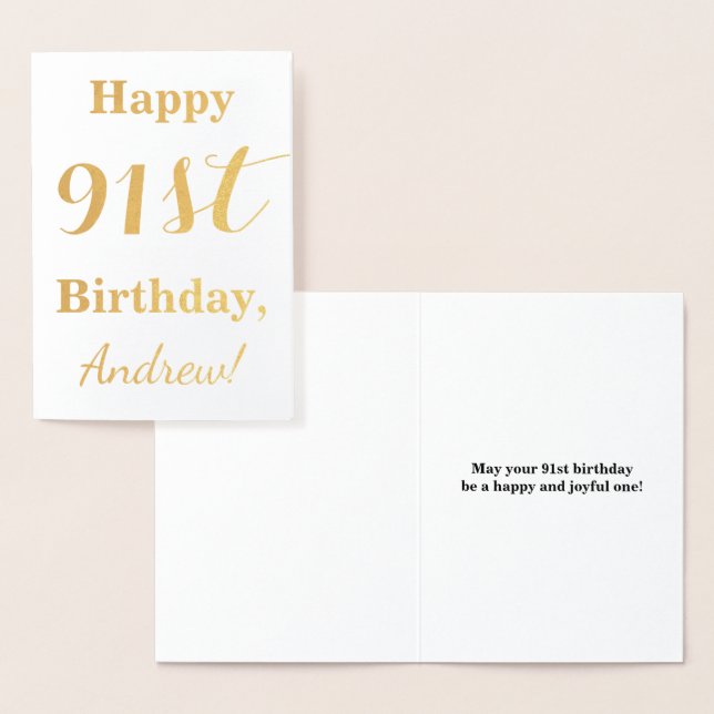 Simple Gold Foil "HAPPY 91st BIRTHDAY" + Name Card (Display)