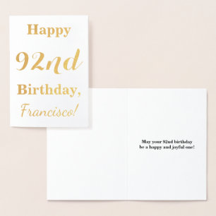 Simple Gold Foil "HAPPY 92nd BIRTHDAY" + Name Card