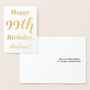 Simple Gold Foil "HAPPY 99th BIRTHDAY" + Name Card