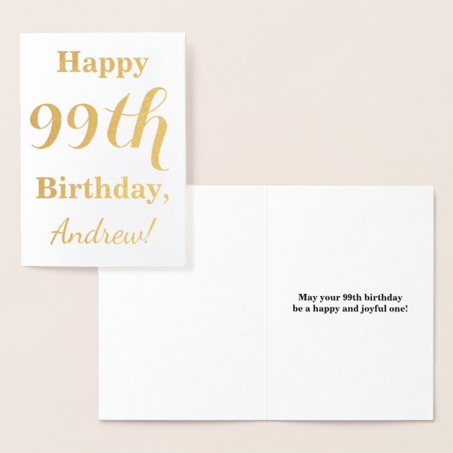 Simple Gold Foil "HAPPY 99th BIRTHDAY" + Name Card (Display)