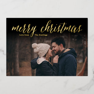 Simple Gold Foil Merry Christmas Photo Cards Dark