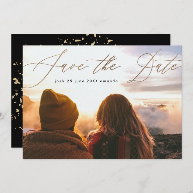 Simple Gold Foil Modern Calligraphy The Wedding Save The Date (Front/Back)